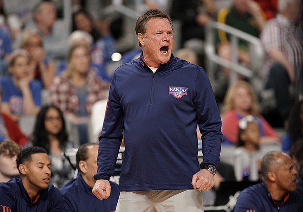 Kansas head coach Bill Self rips into his players during the first half on Saturday, March 19, 2022 at Dickies Arena in Fort Worth, Texas.