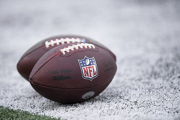 A football on the field before an NFL game in Cincinnati.