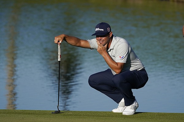 Gary Woodland, of the United States, lines up his putt on the 11th hole during the second round of the Mexico Open at Vidanta in Puerto Vallarta, Mexico, Friday, April 29, 2022. (AP Photo/Eduardo Verdugo)


