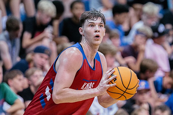 Forward Zach Clemence looks to pass the ball during the team scrimmage at the annual Bill Self Basketball Camp on Wednesday, June 8, 2022 at Allen Fieldhouse. 