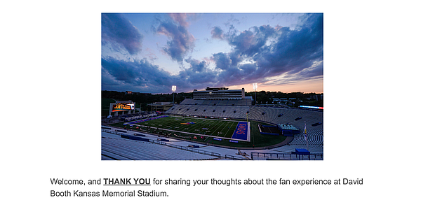 The opening page of KU's recent stadium survey, power by Elevate Sports, featured the look above. 